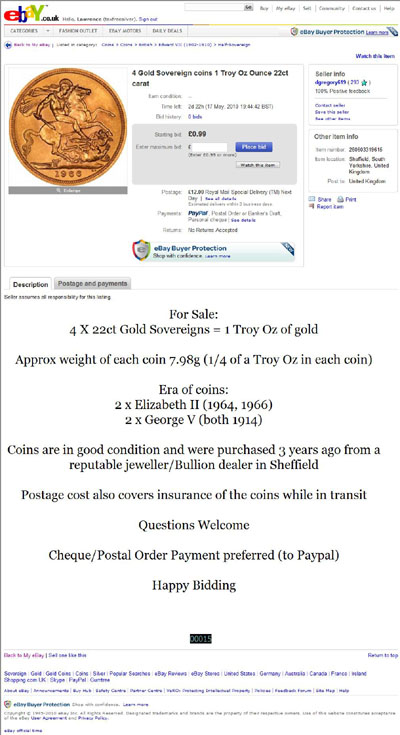 dgregory619 4 Gold Sovereigns eBay Auction Listing